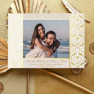 Invitation En Aluminium Art Déco Fleur de Lotus Mariage Économisez La Date