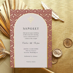 Invitation En Aluminium Art Déco Fleurs Or Mariage Indien Sangeet