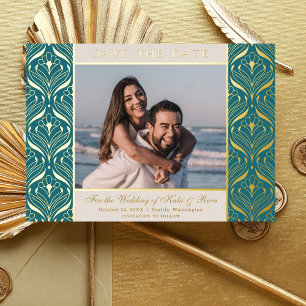 Invitation En Aluminium Art Déco Floral Lotus Mariage Enregistrer La Date 