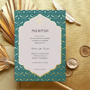 Invitation En Aluminium Art Déco Floral Lotus Mehndi Or