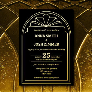 Invitation En Aluminium Art Déco Gatsby Mariage noir & or