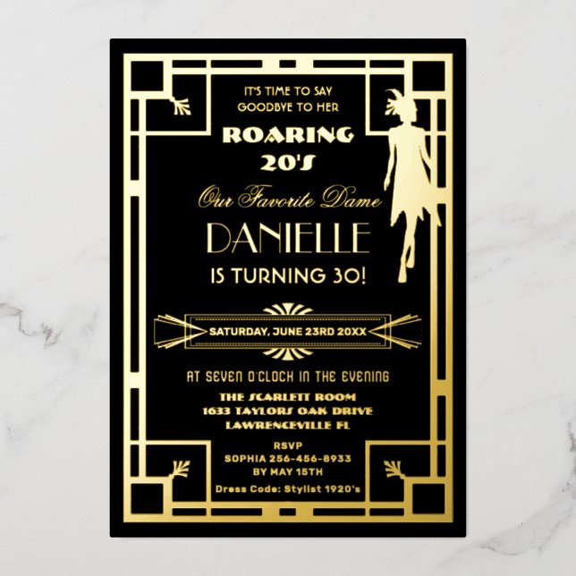 Invitation En Aluminium Art Déco Gatsby Roaring 20s 30e anniversaire Real (Recto)