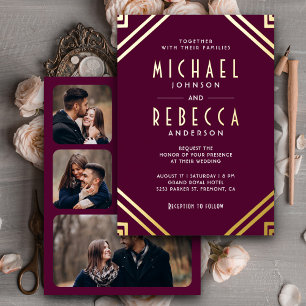 Invitation En Aluminium Art Déco géométrique minimaliste Mariage Plum Gold