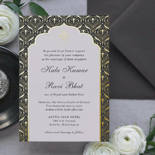 Invitation En Aluminium Art Déco Lotus Gold Floral Mariage