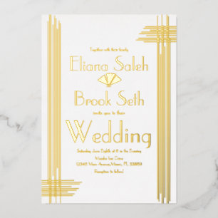 Invitation En Aluminium Art Déco Moderne Gatsby Or Doré Mariage Pressé   F
