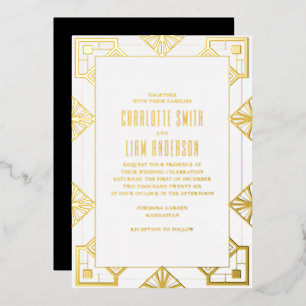 Invitation En Aluminium Art Déco Moderne Gold Foil Pressé Floral Mariage