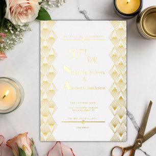 Invitation En Aluminium Art déco moderne Golden 50e anniversaire fête