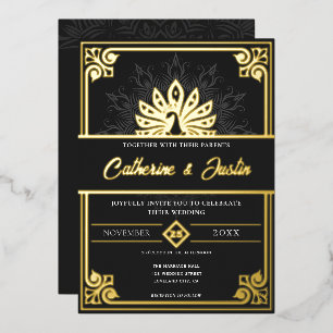 Invitation En Aluminium Art déco moderne Peacock Mariage Gold