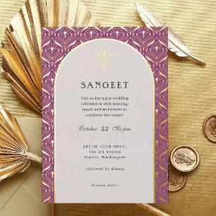 Invitation En Aluminium Art Déco or Floral Mariage indien Sangeet