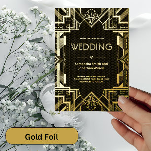 Invitation En Aluminium Art Déco Or glamour sur le Mariage à huile noire