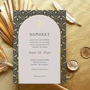 Invitation En Aluminium Art Déco Sangeet de mariage indien floral or