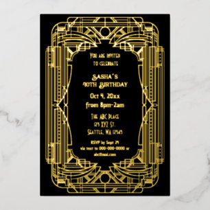 Invitation En Aluminium Art des années 20 rugissantes Gatsby Art Déco Anni