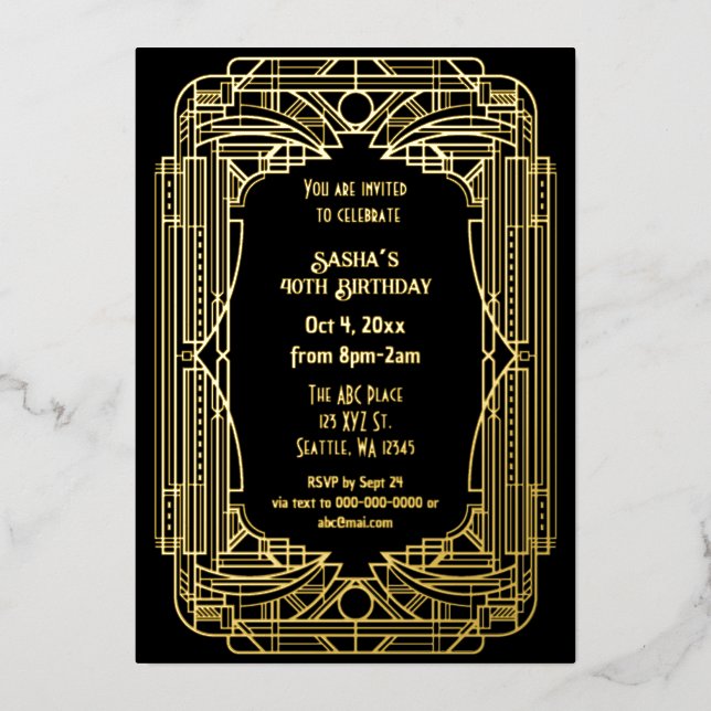 Invitation En Aluminium Art des années 20 rugissantes Gatsby Art Déco Anni (Recto)