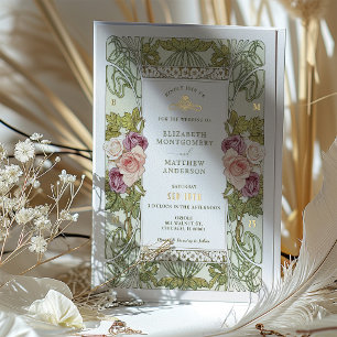 Invitation En Aluminium Art Nouveau Alphonse Mucha Mauve Rose Poussiéreux