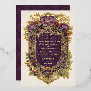 Invitation En Aluminium Art Nouveau Bouclier Violet Floral Automnal Vintag