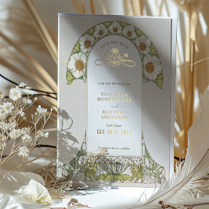 Invitation En Aluminium Art Nouveau Enregistrez la Date Mariage Feuille d'
