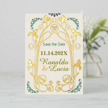 Art Nouveau Gold Green Botanical Enregistrer la da