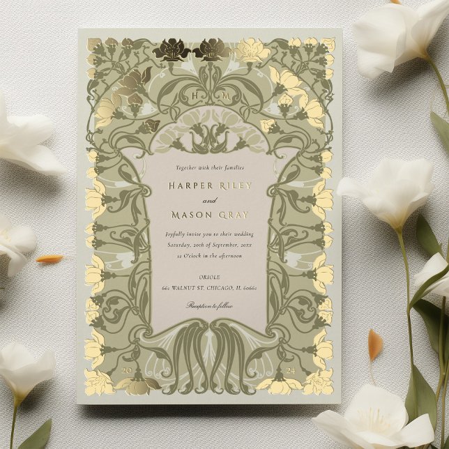 Invitation En Aluminium Art Nouveau Mariage floral dans les tons chauds de (Créateur téléchargé)