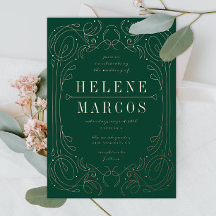 Invitation En Aluminium Art Nouveau Mariage Flow Linework Forest Green