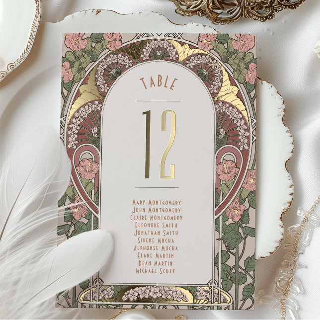 Invitation En Aluminium Art Nouveau Mariage Gold Accents Numéro de tableau (Créateur téléchargé)