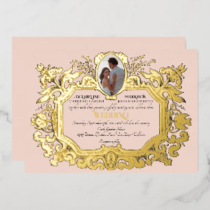 Invitation En Aluminium Art Nouveau Rococo Élégant Photo Mariage rose