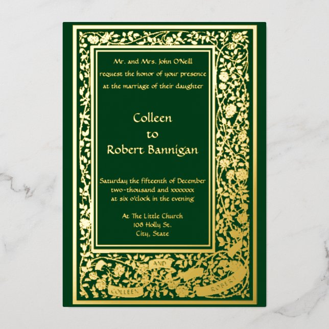 Invitation En Aluminium Art Nouveau Rose Vine Mariage frontalier (Recto)