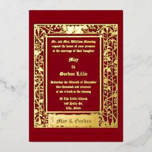 Invitation En Aluminium Art Nouveau Vin Floral Frontière & Coeurs Mariage