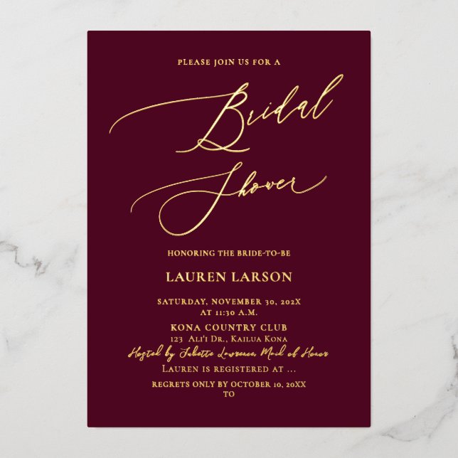 Invitation En Aluminium ArtsApp Luxe Calligraphie Bourgogne Or (Recto)