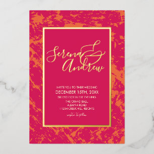 Invitation En Aluminium Artsy Abstrait Rose chaud Orange moderne Or