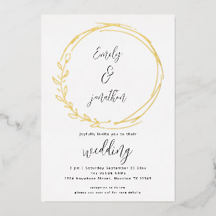 Invitation En Aluminium Artsy Laurel Cadre Feuille Mariage de script Real