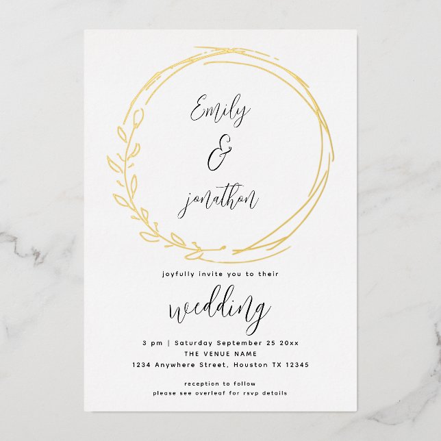 Invitation En Aluminium Artsy Laurel Cadre Feuille Mariage de script Real (Recto)
