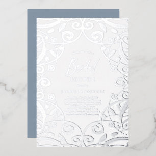 Invitation En Aluminium Assez Douce Poussiéreuse Bleu Argent Floral Mariag