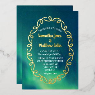 Invitation En Aluminium Aurora Borealis Northern Lights Gold Foil Mariage