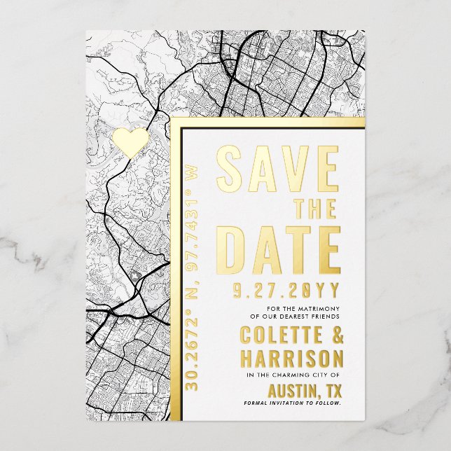 Invitation En Aluminium Austin, Texas Love Locator | Mariage Enregistrer l (Recto)