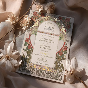 Invitation En Aluminium Automne Burange Orange Gold Mariage Art Nouveau Mu