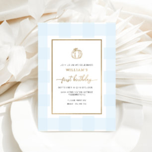 Invitation En Aluminium Automne Citrouille Bleu En vichy Anniversaire Foil