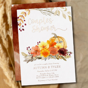 Invitation En Aluminium Automne Fleurs Citrouille Couples Douche Rose Or