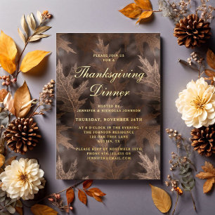 Invitation En Aluminium Automne Quitte Thanksgiving Dinner Party Gold