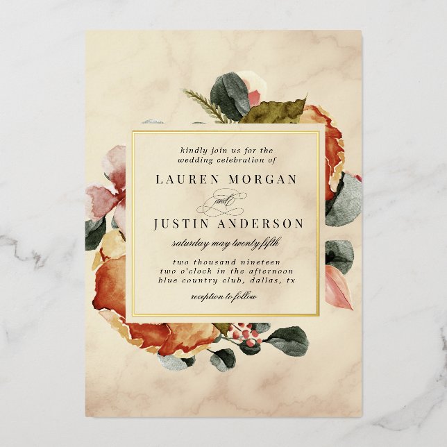 Invitation En Aluminium automne se sentir élégant Mariage floral (Recto)