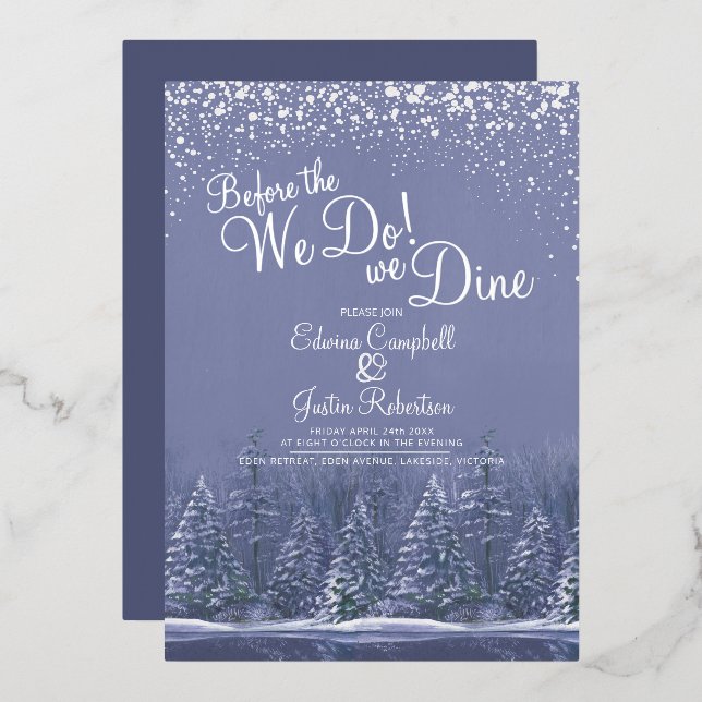 Invitation En Aluminium Avant de faire l'hiver de mariage arbres lac bleu (Recto/Verso)