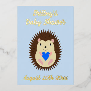 Invitation En Aluminium Baby Boy Blue Heart Hérisson Baby Shower