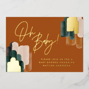 Invitation En Aluminium Baby shower abstrait en terre cuite verte
