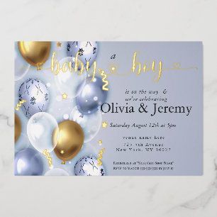 Invitation En Aluminium Baby shower Bébé Garçon Bleu Ballons