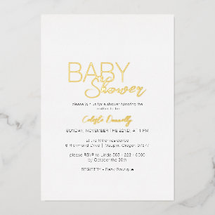 Invitation En Aluminium Baby shower blanc minimaliste moderne FOIL