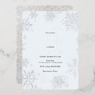 Invitation En Aluminium Baby shower bleu Little Snowflake