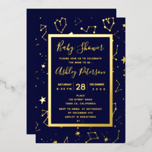 Invitation En Aluminium Baby shower bleu marine étoile de constellation ca