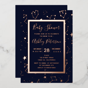 Invitation En Aluminium Baby shower bleu marine étoile de constellation ca