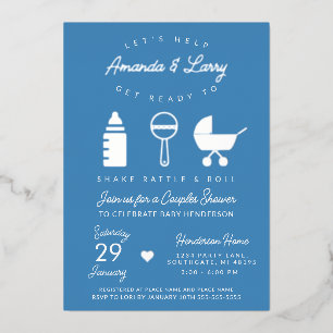 Invitation En Aluminium Baby Shower Blue Shake Rattle and Roll