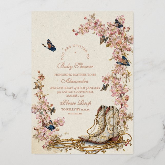 Invitation En Aluminium Baby shower Boots Boots Boho Cowgirl (Recto)