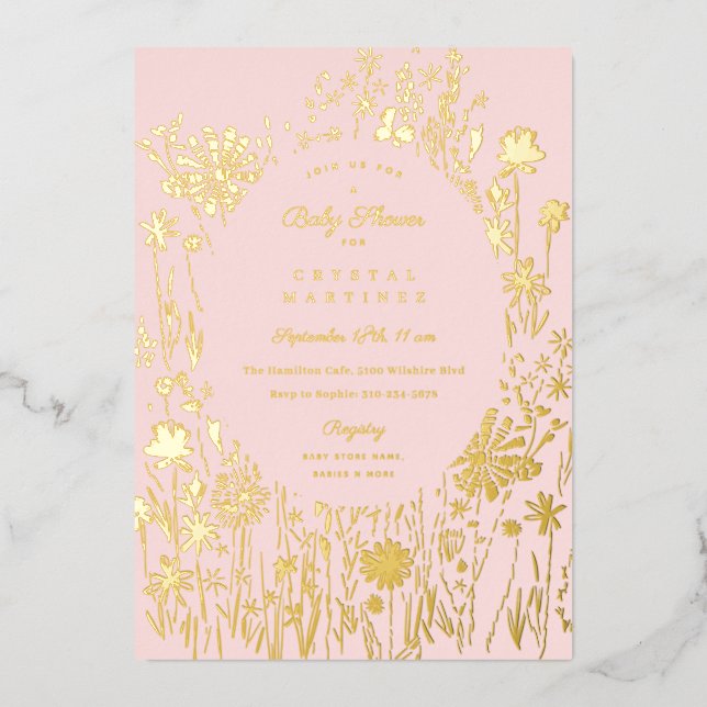 Invitation En Aluminium Baby shower brodé Fleur sauvage Floral Meadow (Recto)